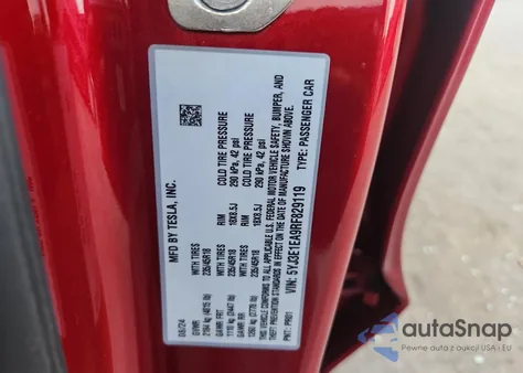 2024 Tesla Model 3 z USA, uszkodzony, nr VIN 5YJ3E1EA9RF829119